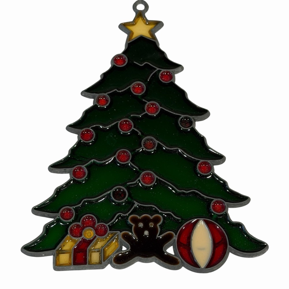 VTG Christmas Tree Suncatcher Sun Catcher Enamel & Metal Window Decor Ornament